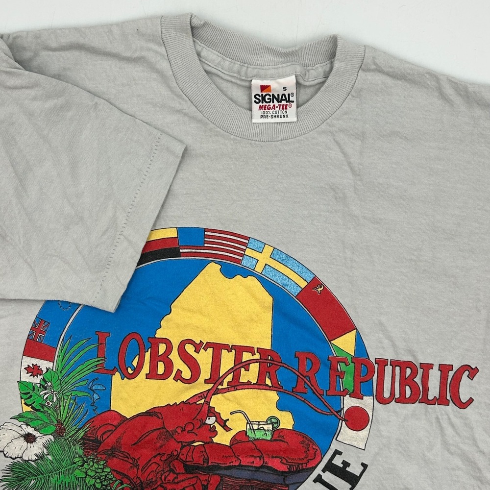 T-Shirt Mens Small Lobster Republic Maine Gray Vintage Single Stitch EUC Signal